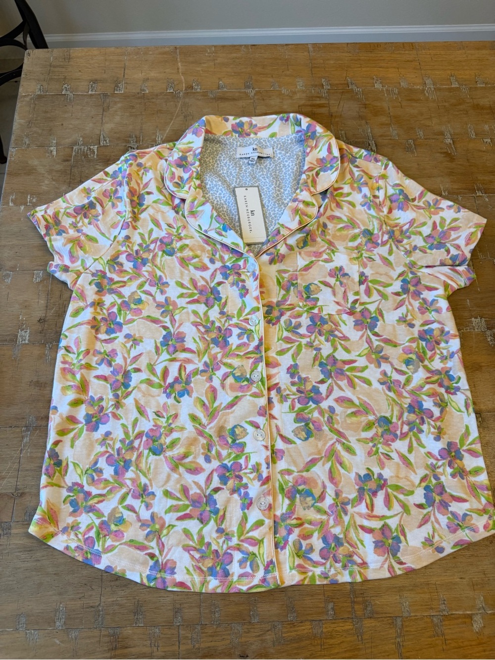 Karen Neuburger Floral Cotton Pajama Set in Pink, Green & Yellow - Picture 3 of 15
